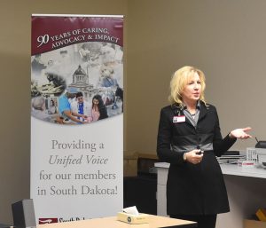 Debra Owen, SDAHO's vice president of state/federal relations, talks during a legislative forum held Monday in Sioux Falls.
