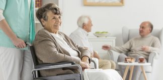 Seniors at recreation room at nursing home