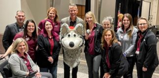 SDAHO team with Dan Meers - KC Wolf (Kansas City Chiefs mascot)