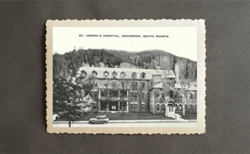 Old photo of Holy Cross Opened Hospital (Deadwood), first faith-based hospital