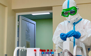Person in biohazard suit for National Bioterrorism Hospital Preparedness Program